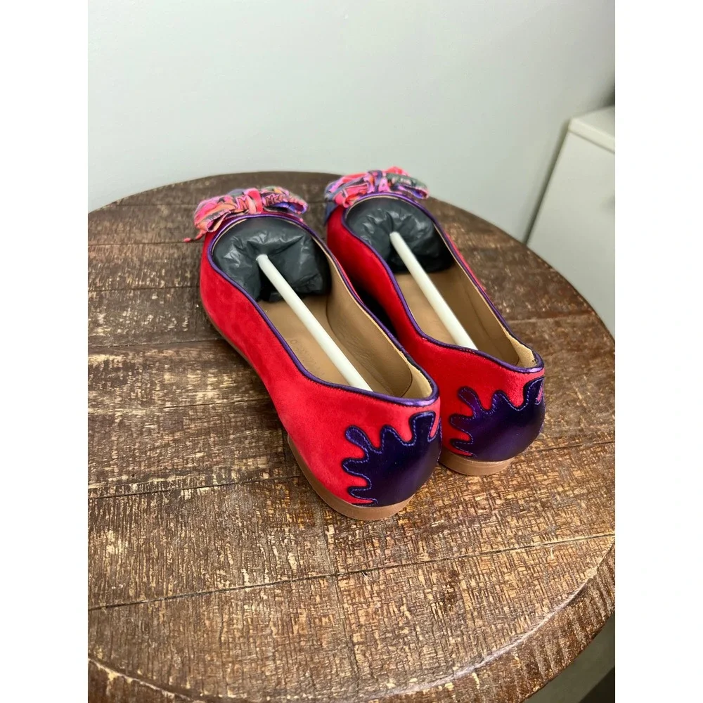 Dream Walkers Women Pink Purple Metallic Bow‎ Pointed Toe Flats Size 38